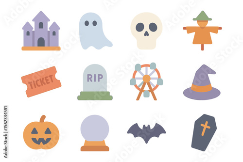 Halloween icon set vector illustration for design, card, poster in flat style