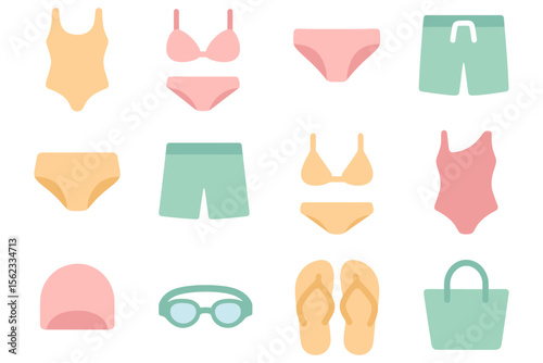Summer beachwear vector illustration: flat style design for fashion and travel enthusiasts