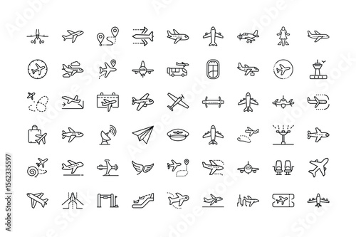 Airplane line icon collection Collection airplane and travel