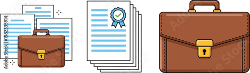 Brown briefcase documents vector illustration business paperwork concept