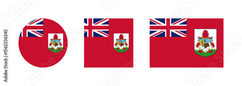 Bermuda Flag Icon Set. Rectangular, Square, and Circular Flag Symbols on Transparent Background.

