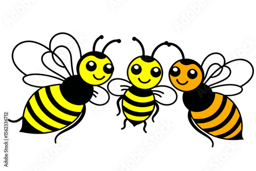 Cute Cartoon Bees Illustration-Adorable Bee Clipart with Smiling Faces-Vector Graphic for Kids-Honey Bee Art-Perfect for Children's Books and Nursery Decor-Fun Bee Design