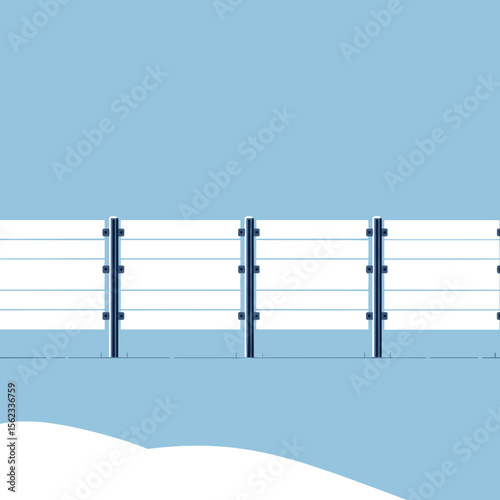 Snow fence installation setup in winter landscape, minimal vector illustration