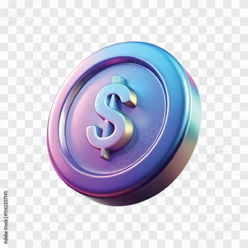 3D Metallic Pastel Dollar Coin Icon | Soft-Tone Currency, Finance Token Symbol