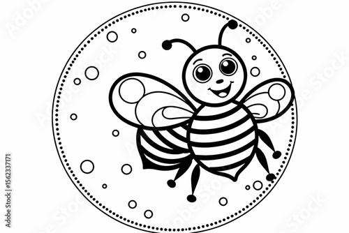 Cute Bee Coloring Page for Kids- Printable Bee Outline- Black and White Insect Illustration- Fun Activity for Children- Honeybee Art Therapy- Simple Bee Drawing