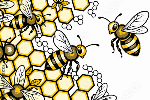 Buzzing Bees and Honeycomb Delight- A Sweet Scene of Nature's Workers- Explore the Intricate World of Bees and Their Golden Creations- Perfect for Honey Lovers & Bee Enthusiasts