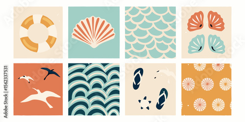 Eight Nautical Themed Summer Illustrations in Pastel Colors 1