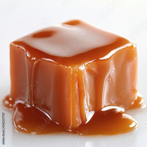 Glossy cube of soft melting caramel