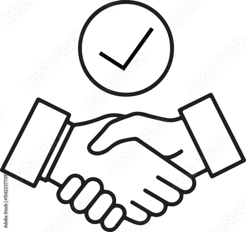 A handshake is depicted with a checkmark symbol above it.
