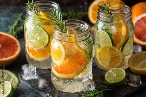 Refreshing citrus rosemary drinks summer beverages healthy lifestyle. High quality