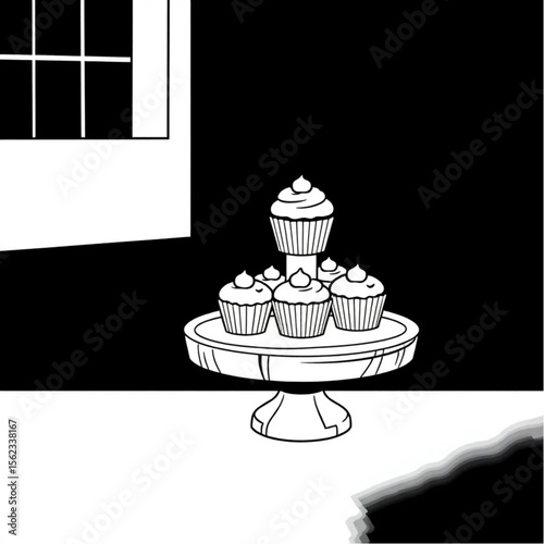 A wooden cake stand with cupcakes