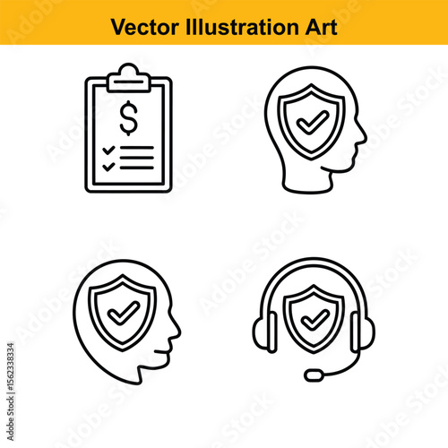 Vector art of icons depict finance, insurance, and mental health isolated on white background