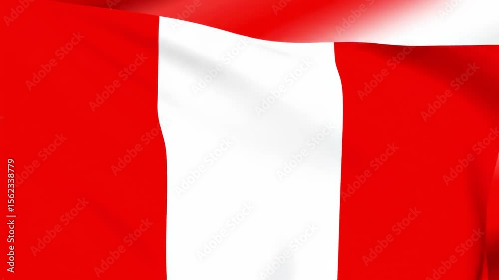 Waving Peruvian flag with red and white vertical stripes