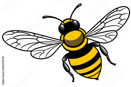Cartoon Bee Illustration-Cute Honey Bee Graphic-Bee Clipart Image-Black and Yellow Insect Drawing-Kids Illustration-Educational Resource-Bee Themed Art-Nature Image