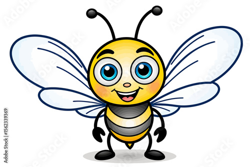 Cute Cartoon Bee Image- Smiling Bee with Big Blue Eyes- Adorable Insect Illustration for Kids- Honeybee Clip Art for Educational Resources