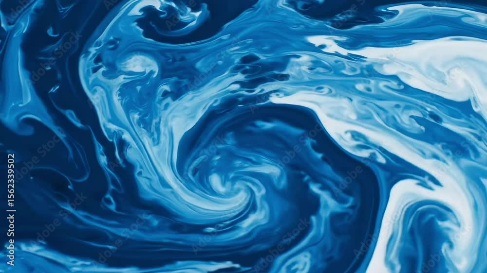 Abstract swirling patterns of deep blue and white colors create a mesmerizing visual effect, evoking feelings of calmness and tranquility, suitable for backgrounds or artistic projects