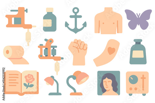 Tattoo parlor elements vector illustration for design projects in flat style