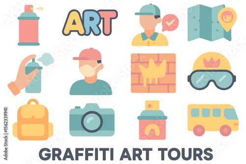 Graffiti art tours vector illustration for urban adventure design in flat style