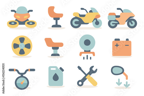 Motorcycle parts overview vector illustration for design projects, flat style