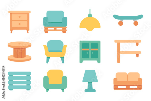 Modern furniture collection vector illustration for home decor and design in flat style