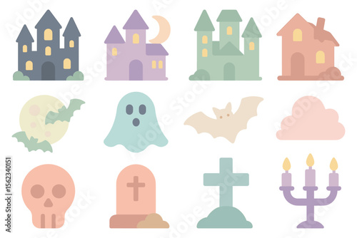 Halloween symbols vector illustration - flat style design for cards and posters