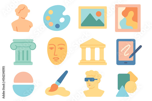 Art and creativity vector illustration: flat icon set for design and decor