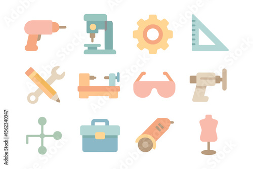 Pastel tool icons vector illustration for workshop design in flat style