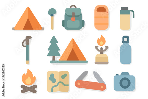 Camping essentials vector illustration for adventure design in flat style