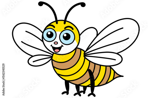 Cute Cartoon Bee Illustration-Happy Honeybee with Wings-Educational Insect Art for Kids-Adorable Character Design for Children's Books