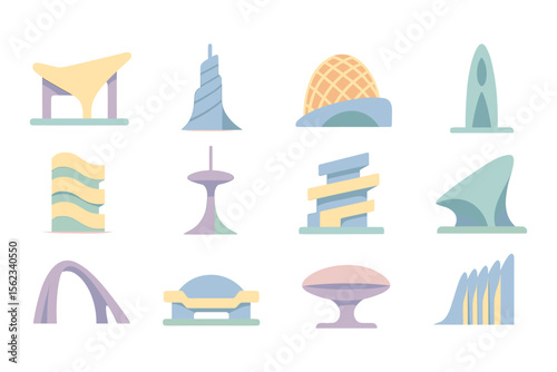 Modern architecture landmarks vector illustration for design and print in flat style