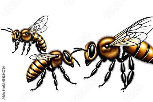 Bee Illustration- Honeybee Art- Close-Up of Bees- Striped Insect Artwork- Nature Drawing of Bees- Pollinating Insects- Detailed Bee Anatomy- Bee Species- Wildlife Art- Honeybee Image_