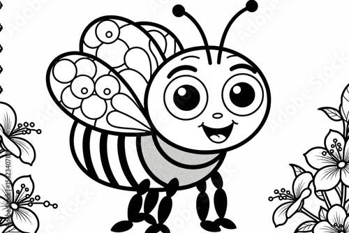 Cute Bee Coloring Page for Kids- Printable Insect Activity Sheet- Fun and Educational Art Project- Black and White Outline Illustration- Cartoon Bee Drawing