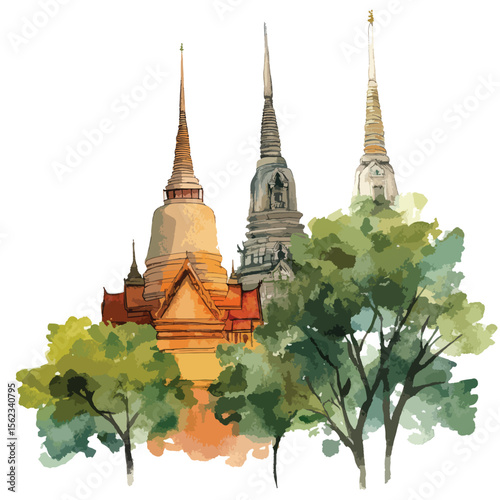 watercolor illustration of Thailand clipart isolated