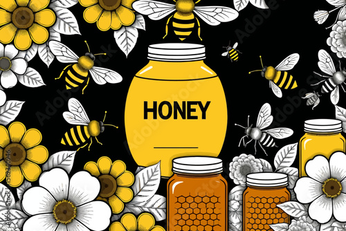 Raw Honey Production- Bees and Flowers- Natural Sweetener- Prottase Honey- Pirolation Profuction- Jarred Honey Collection- Healthy and Delicious- Local Honey Farm