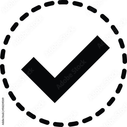 A black check mark inside a dashed circle, indicating confirmation or approval