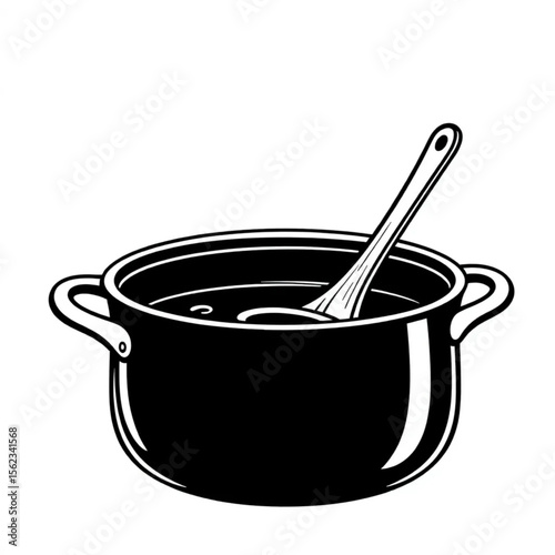 A wooden ladle in a soup pot
