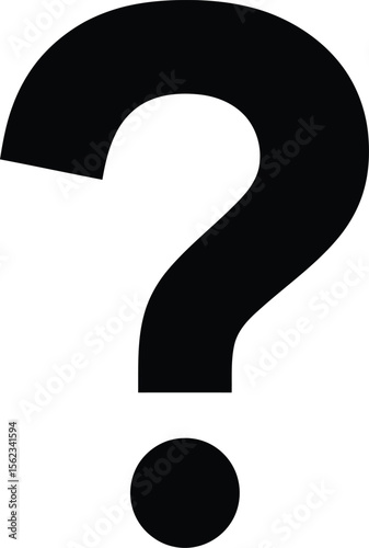 A prominent black question mark icon, poses a query or seeks information
