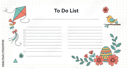 Adorable illustrated to do list template with spring elements