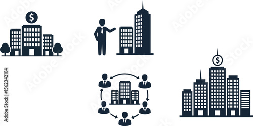 Real estate investment property management company building business icons
