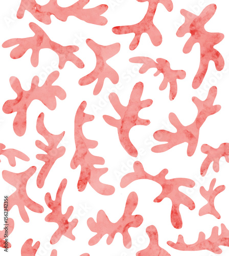 Seamless Vector Pattern With Red Corals On a White Background. Simple Hand Drawn Nautical Wallpaper. Creative Modern Print With Reef Elements. Tropical Pattern With Corals.