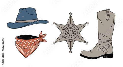 Classic wild west cowboy icons and accessories for western decoration