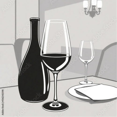 A glass decanter of red wine on a dining table