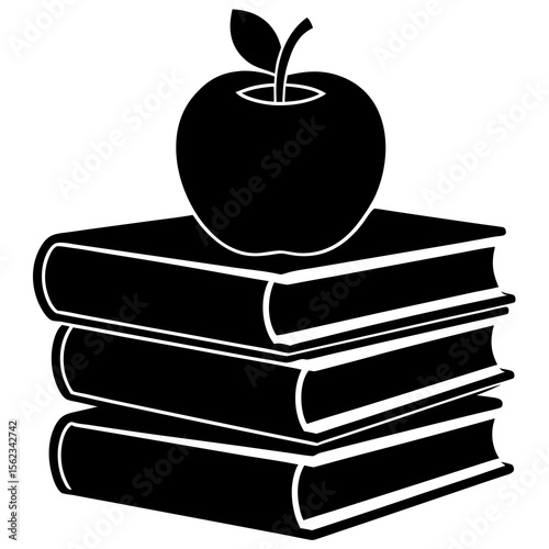stack of books with apple