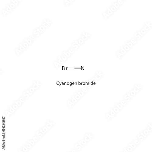 Cyanogen bromide skeletal structure. Reagent compound schematic illustration. Simple diagram, chemical formula.