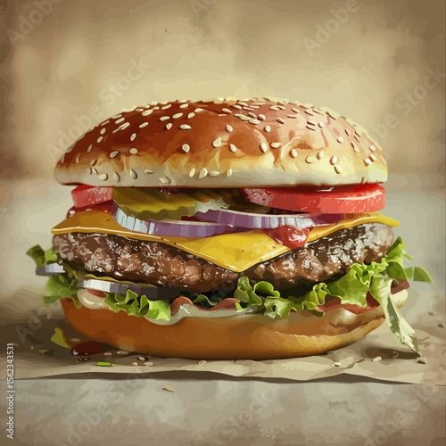 A very tasty hamburger vector illustration