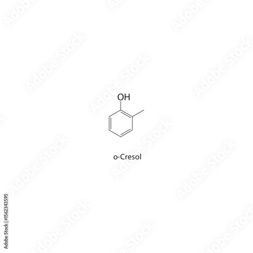 o-Cresol skeletal structure. Aromatic alcohol compound schematic illustration. Simple diagram, chemical formula.
