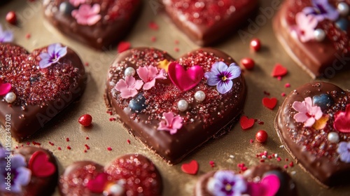 Glitter heart chocolates decorated with flowers