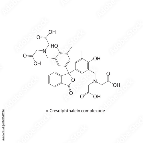 o-Cresolphthalein complexone skeletal structure. Metal indicator dye compound schematic illustration. Simple diagram, chemical formula.