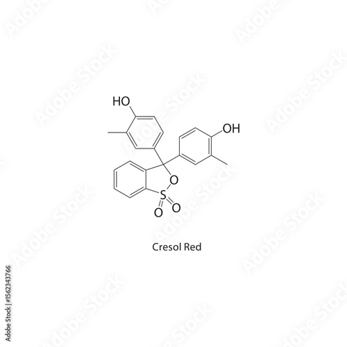 Cresol Red skeletal structure. Sulfonephthalein dye compound schematic illustration. Simple diagram, chemical formula.