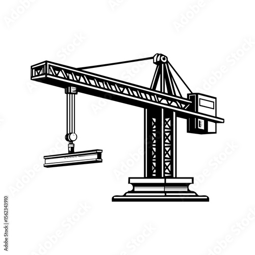 Vector logo of an industrial crane lifting an I-beam, representing construction and heavy work.
